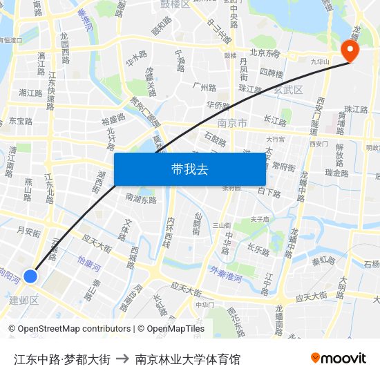 江东中路·梦都大街 to 南京林业大学体育馆 map