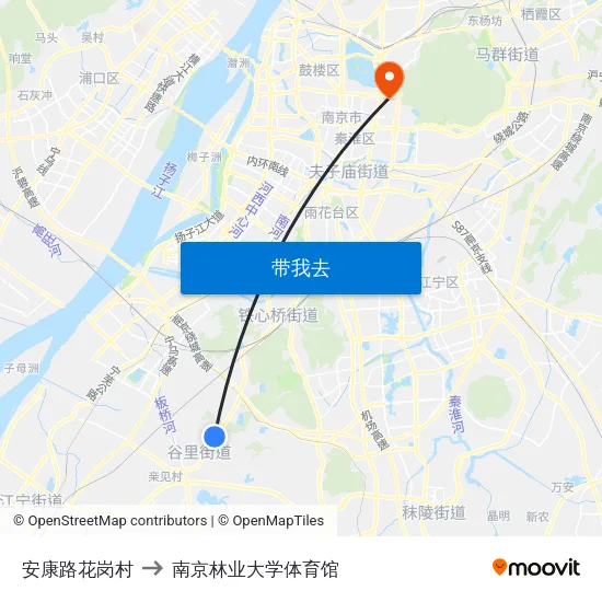 安康路花岗村 to 南京林业大学体育馆 map