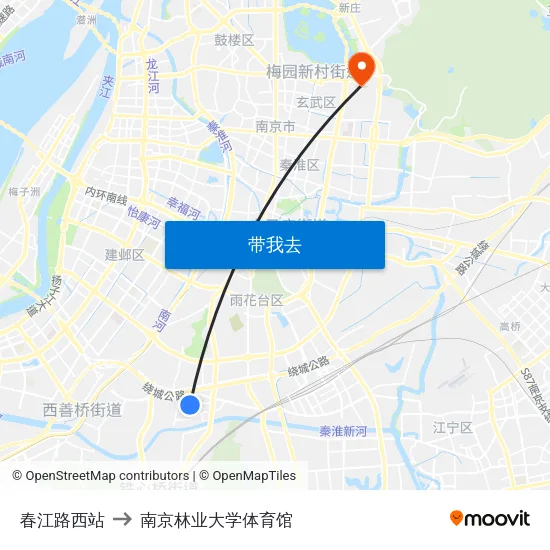 春江路西站 to 南京林业大学体育馆 map