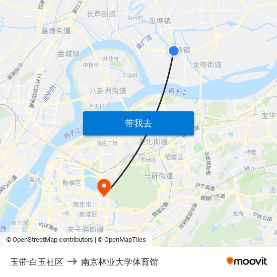 玉带·白玉社区 to 南京林业大学体育馆 map