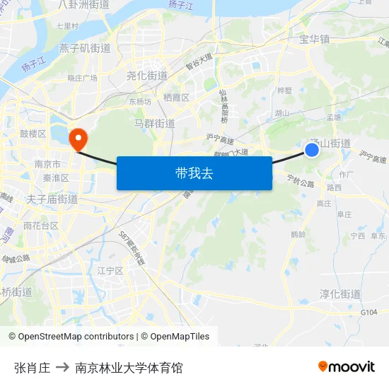张肖庄 to 南京林业大学体育馆 map