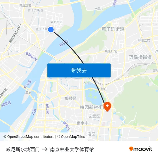 威尼斯水城西门 to 南京林业大学体育馆 map