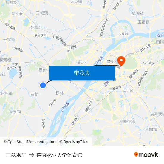 三岔水厂 to 南京林业大学体育馆 map