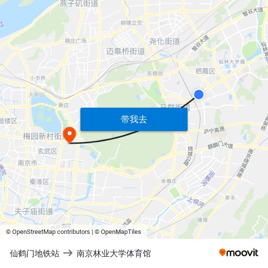 仙鹤门地铁站 to 南京林业大学体育馆 map