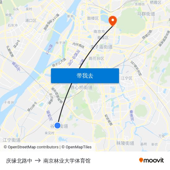庆缘北路中 to 南京林业大学体育馆 map