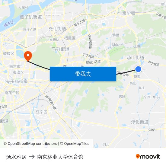 汤水雅居 to 南京林业大学体育馆 map