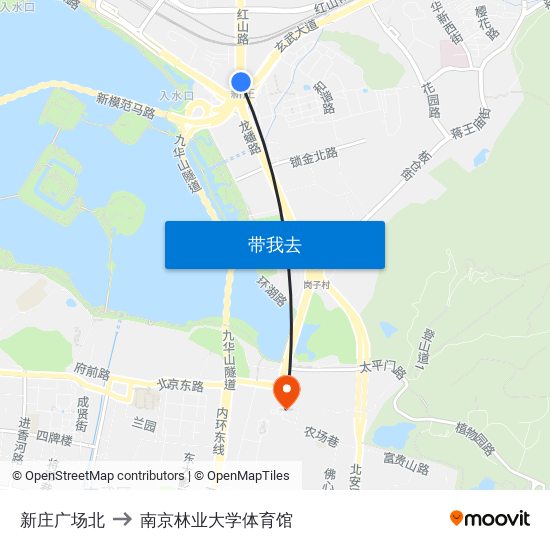 新庄广场北 to 南京林业大学体育馆 map