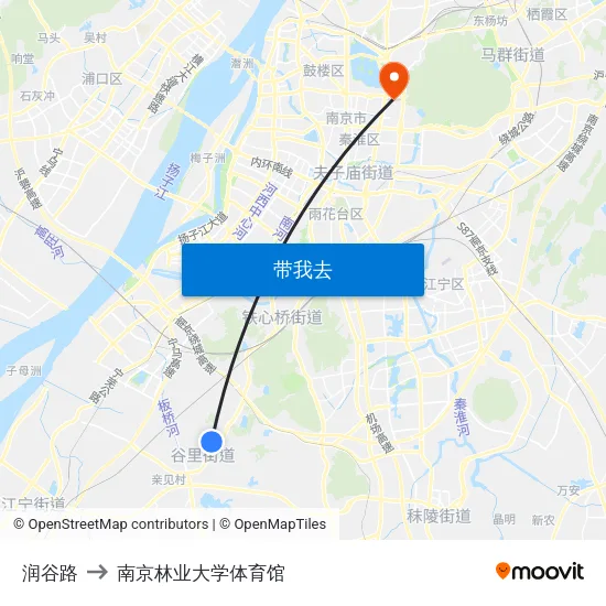 润谷路 to 南京林业大学体育馆 map