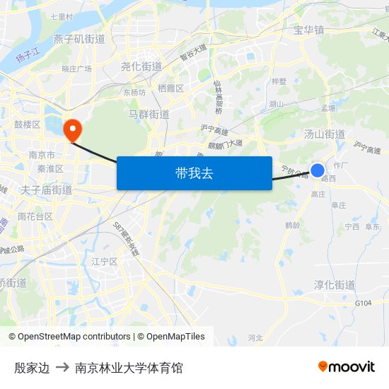 殷家边 to 南京林业大学体育馆 map