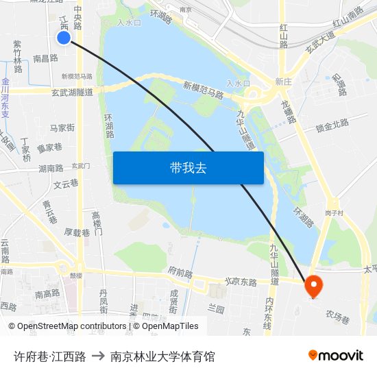 许府巷·江西路 to 南京林业大学体育馆 map