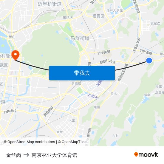 金丝岗 to 南京林业大学体育馆 map