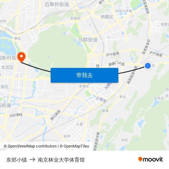 东郊小镇 to 南京林业大学体育馆 map