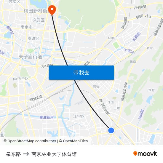 泉东路 to 南京林业大学体育馆 map