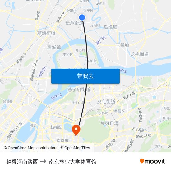 赵桥河南路西 to 南京林业大学体育馆 map