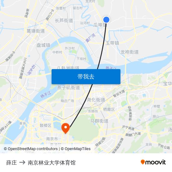 薛庄 to 南京林业大学体育馆 map