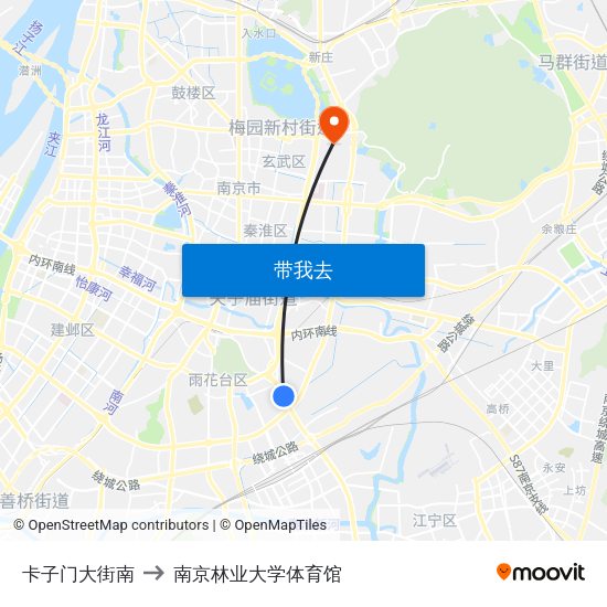卡子门大街南 to 南京林业大学体育馆 map