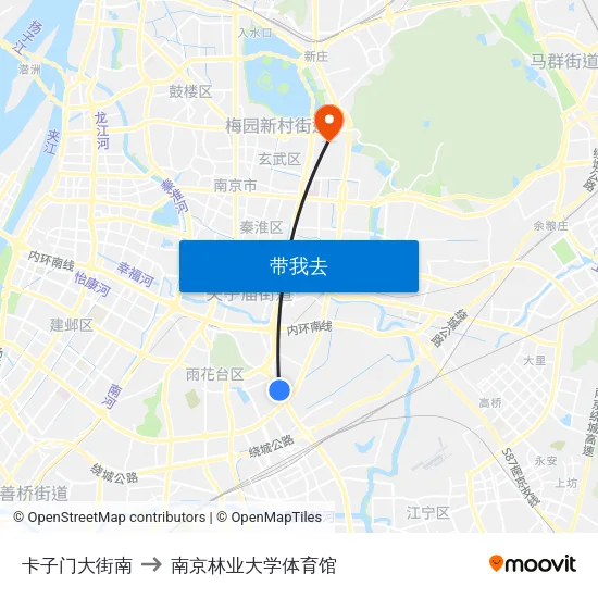 卡子门大街南 to 南京林业大学体育馆 map