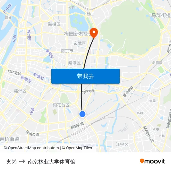 夹岗 to 南京林业大学体育馆 map