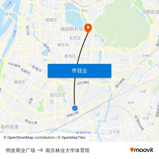 明发商业广场 to 南京林业大学体育馆 map