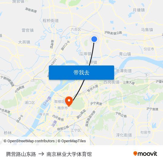 腾营路山东路 to 南京林业大学体育馆 map