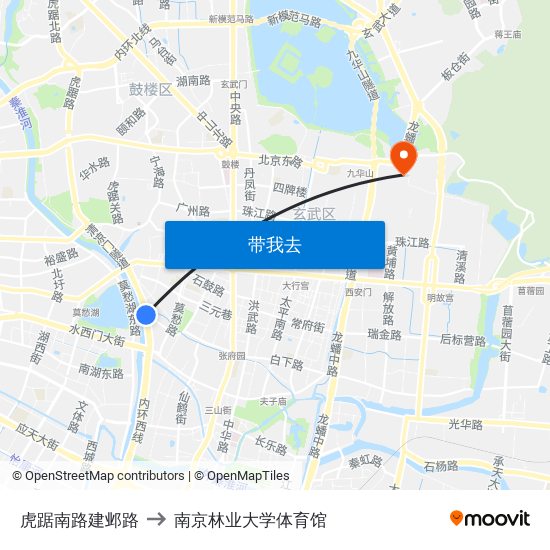 虎踞南路建邺路 to 南京林业大学体育馆 map