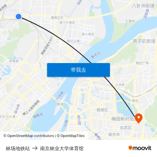 林场地铁站 to 南京林业大学体育馆 map