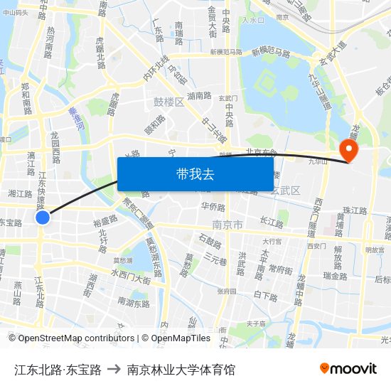 江东北路·东宝路 to 南京林业大学体育馆 map