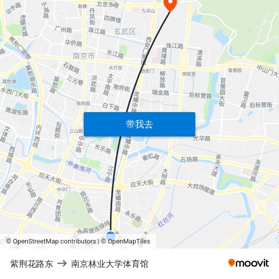 紫荆花路东 to 南京林业大学体育馆 map