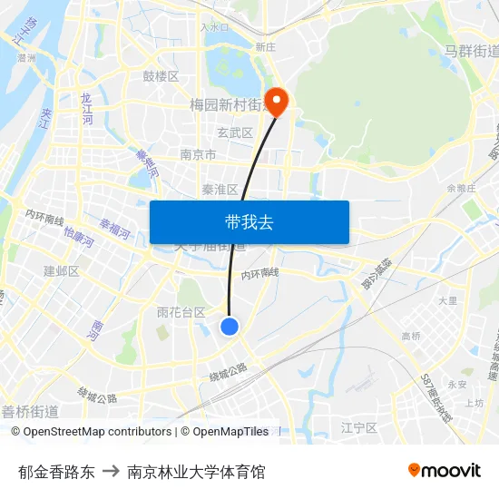 郁金香路东 to 南京林业大学体育馆 map