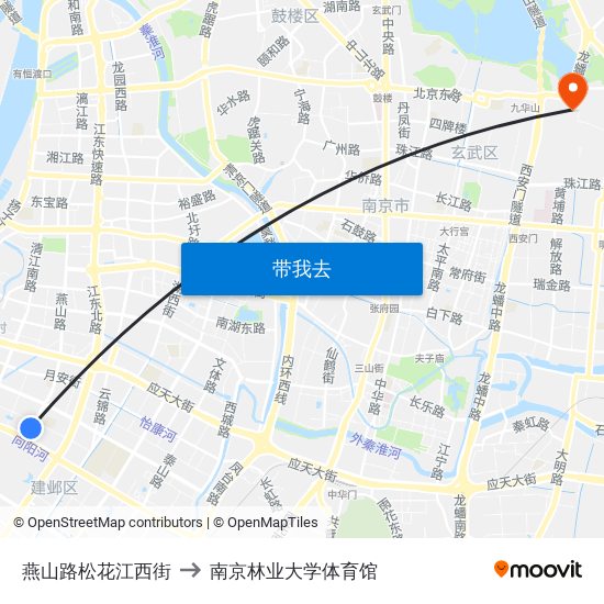 燕山路松花江西街 to 南京林业大学体育馆 map