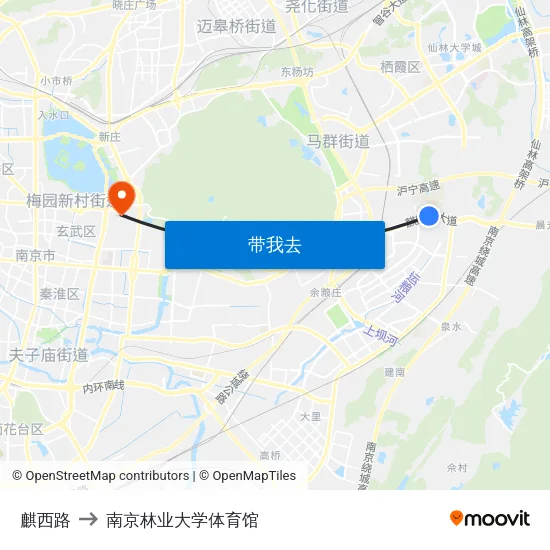 麒西路 to 南京林业大学体育馆 map