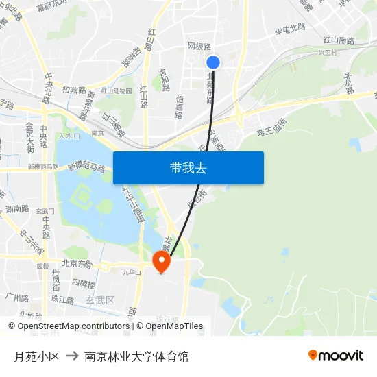 月苑小区 to 南京林业大学体育馆 map