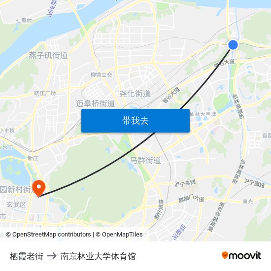 栖霞老街 to 南京林业大学体育馆 map