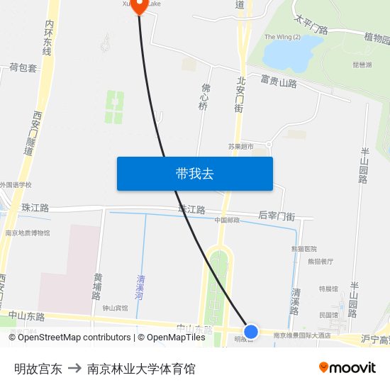 明故宫东 to 南京林业大学体育馆 map