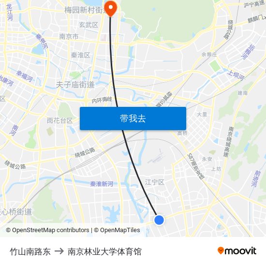 竹山南路东 to 南京林业大学体育馆 map