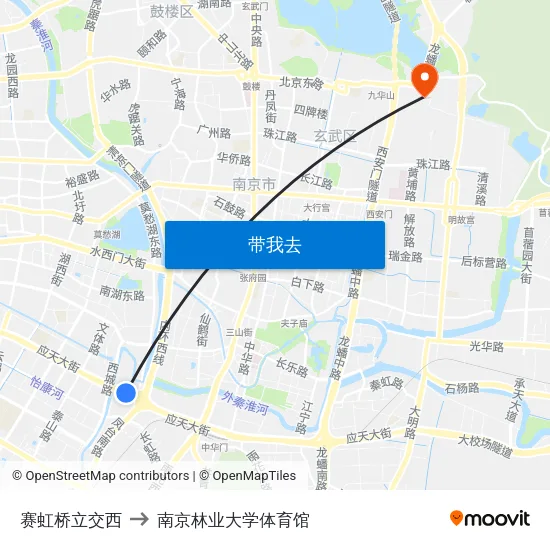 赛虹桥立交西 to 南京林业大学体育馆 map