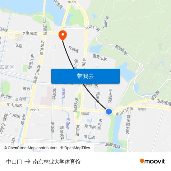 中山门 to 南京林业大学体育馆 map