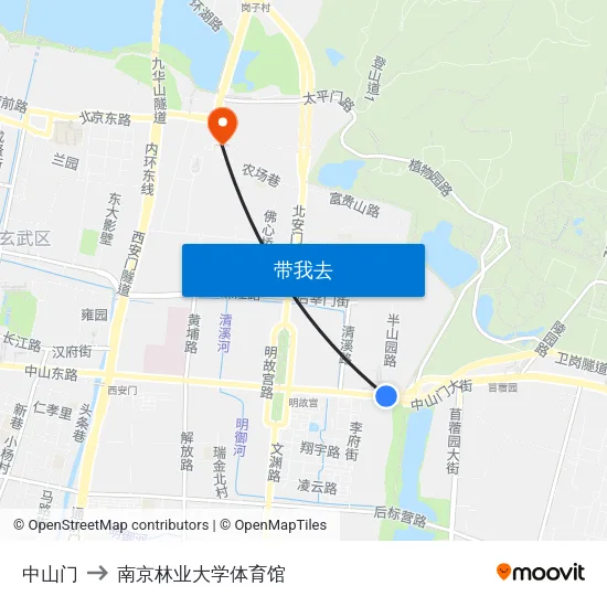 中山门 to 南京林业大学体育馆 map