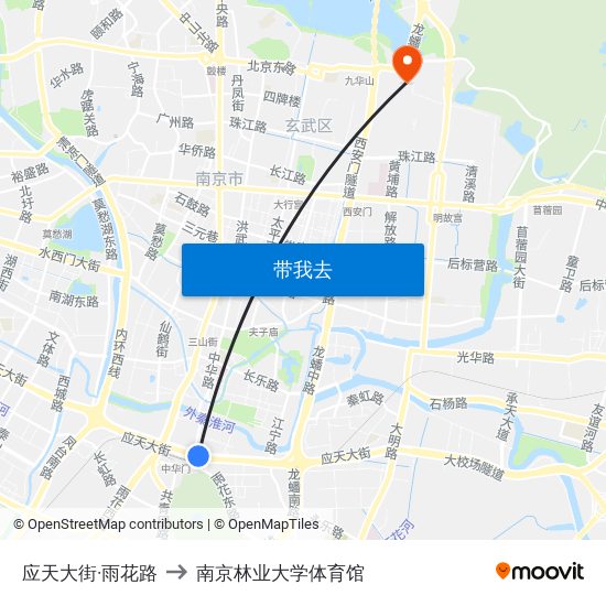 应天大街·雨花路 to 南京林业大学体育馆 map