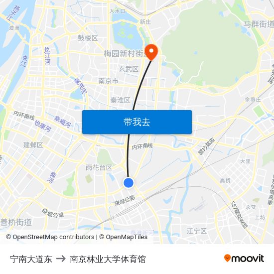 宁南大道东 to 南京林业大学体育馆 map