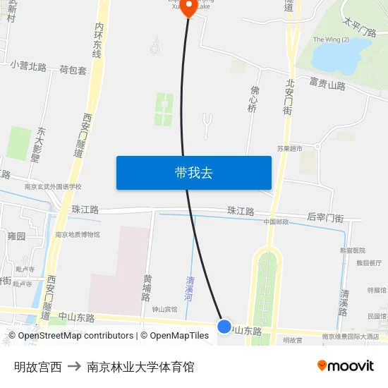 明故宫西 to 南京林业大学体育馆 map
