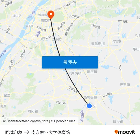 同城印象 to 南京林业大学体育馆 map