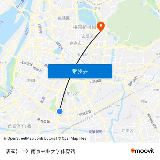 唐家洼 to 南京林业大学体育馆 map