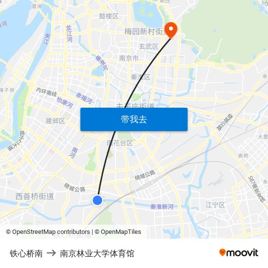 铁心桥南 to 南京林业大学体育馆 map