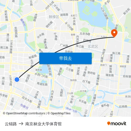 云锦路 to 南京林业大学体育馆 map