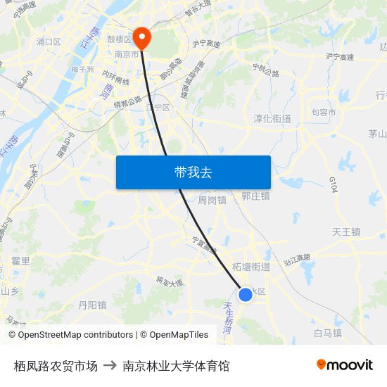 栖凤路农贸市场 to 南京林业大学体育馆 map