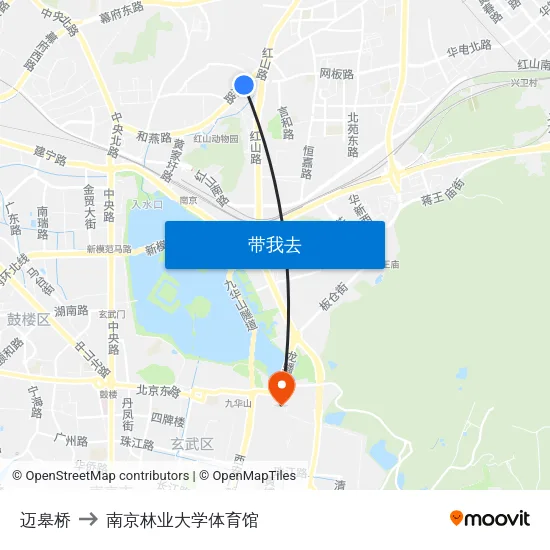 迈皋桥 to 南京林业大学体育馆 map