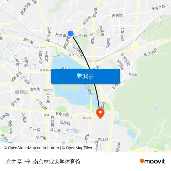 东井亭 to 南京林业大学体育馆 map