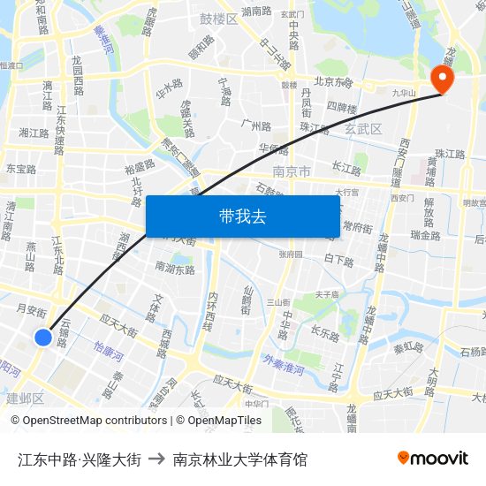 江东中路·兴隆大街 to 南京林业大学体育馆 map