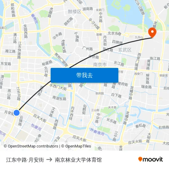 江东中路·月安街 to 南京林业大学体育馆 map
